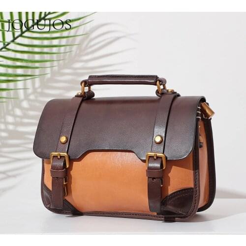 JOGUJOS Vintage Womens Genuine Leather Luxury Designer Bag Female 2021 New Shopping Totes Cambridge Square Hasp Crossbody Bags