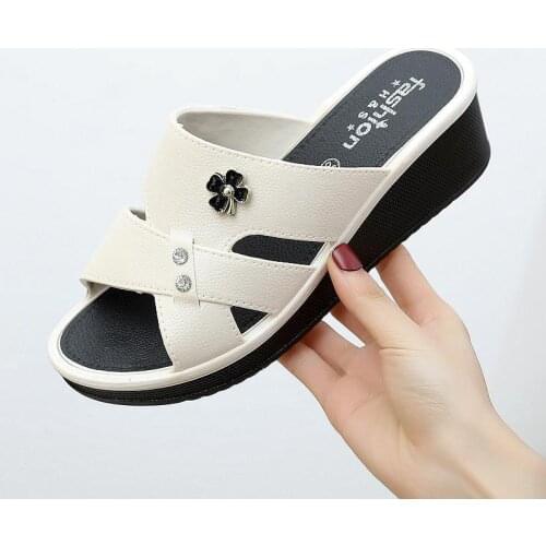 Slippers womens summer wear thick-soled non-slip bathing home beach shoes slope heel high heel ladies slippers