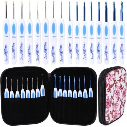 Nonvor Chinese Style Handmade Knitting Needle Crochet Tool Set Blue and White Porcelain Crochet and Safflower Porcelain Crochet