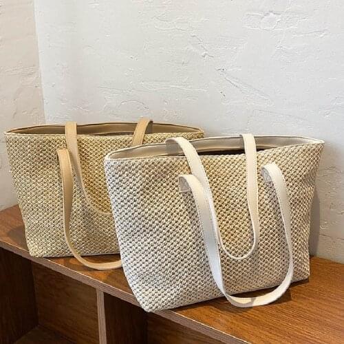 2021 New Fashion Women Summer Straw Large Bag Beach Casual Shoulder Bag Ladies Handbag Handmade Basket Storage Shopping Bag