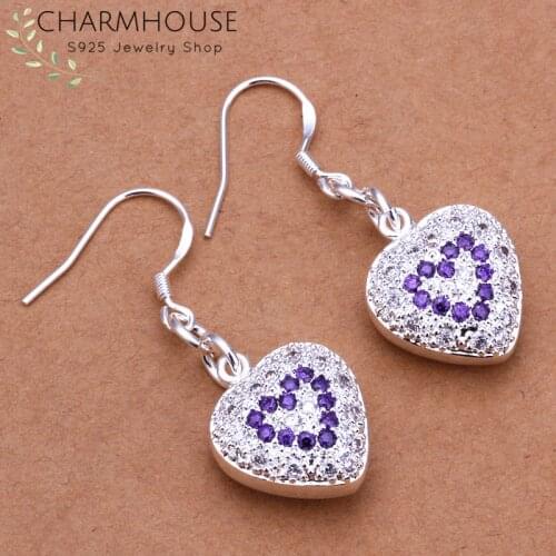 Pure Silver 925 Earrings For Women Heart Zirconia Earing with Stones Wedding Bridal Jewelry Accessories Brincos Femme Bijoux