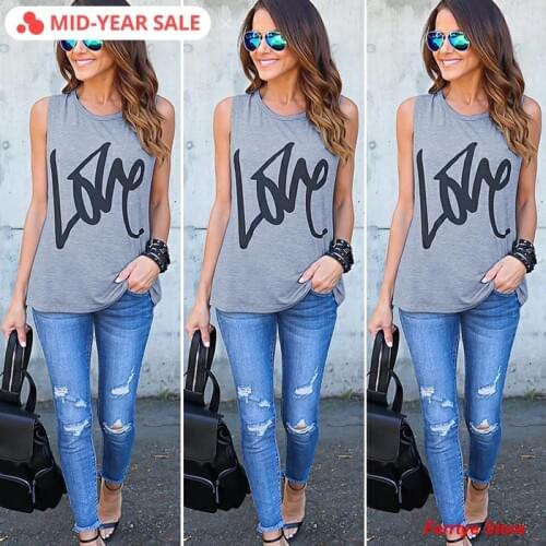 Love Letter Sleeveless O-neck Casual Tops for Women Clothing Tshirts for Women New Fashion Summer Cozy Top Lady Casual