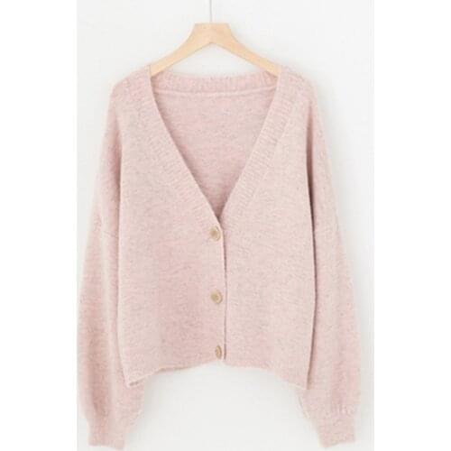 Mohair Warm Autumn Knitted Women Cardigan Casual Loose Long Sleeve V-Neck Cardigans Sweater Thick Warm Sweaters With Button