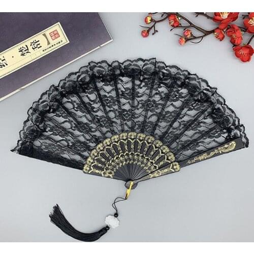 Lace Folding Hand Fans Women Retro Craft Orchid Fan Wedding Party Dance Performance Photography Photo Props Folding Fan Handheld
