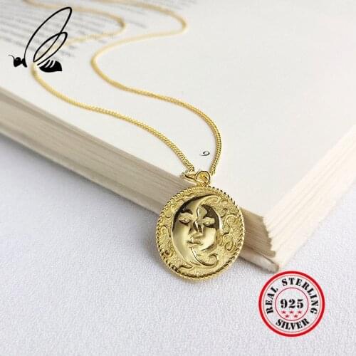 Sun Moon Pendants Necklace For Women 925 Sterling Silver Necklace Design Gold Chain Vintage Jewelry Womens Clothing Accessories