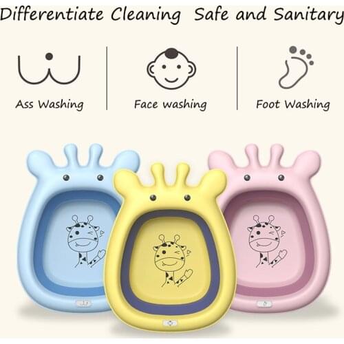 1pc baby Folding Bathtub Cute Cartoon Giraffe Washbasin for Baby Portable Basin Baby Goods for New Born Hygiene Product for Baby