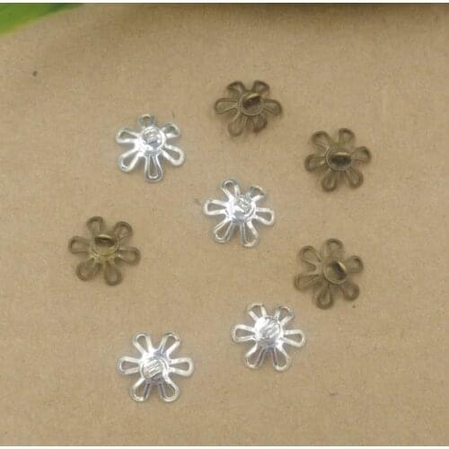 100 PCS 10mm Metal Copper Flowers Pendant Connector Bail Cup Cap Bead Cap Antique Bronze Silver Color Charm For Jewelry Making