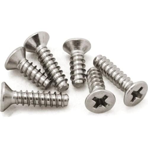 100pcs/Lot Stainless Steel Cross Recessed Countersunk Head Flat Phillips Self Tapping Screws For Plastic Type F KB M1-M4