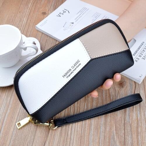 2020 New Fashion Clutch Womens Long Stitching Contrasting Color Coin Purse Leather Wallet Wrist Bag