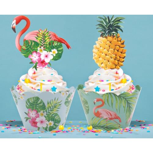 24pcs Flamingo Swan Pineapple Cupcake Wrappers Cake topper Baby kids Birthday Wedding Hawaii Beach Party Supplies Decoration