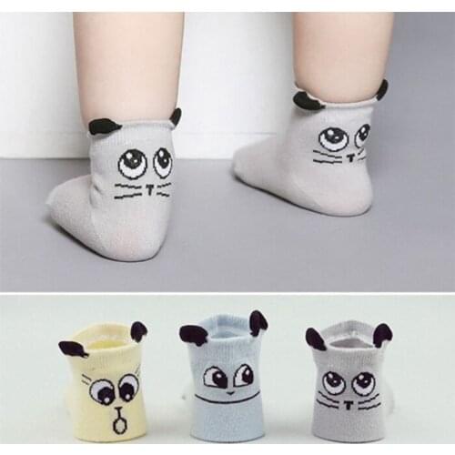 3 Pairs / Lot Baby Socks Autumn Korean Cotton Cartoon Non-slip Childrens Socks 0-4 Year Baby Boys Socks Girls Socks