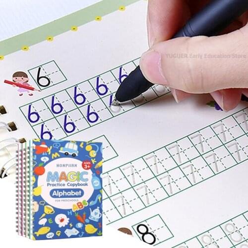 4 Books/Sets of Childrens School Copybook 3D Calligraphy Reusable Handwriting Practice Learn Writing English Magic Stationery