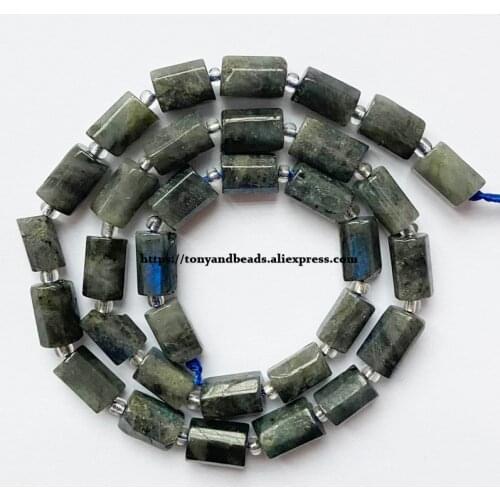 7'' Natural Faceted Black Labradorite Cylinder Spacer Stone Beads For Jewelry DIY Making