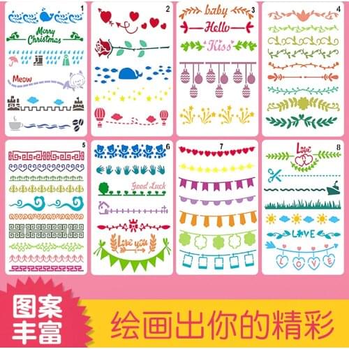 8pcs Bullet Journal Border Stencil A5 Layering Stencils for Painting Scrapbook Coloring Embossing Album Decorative Card Template
