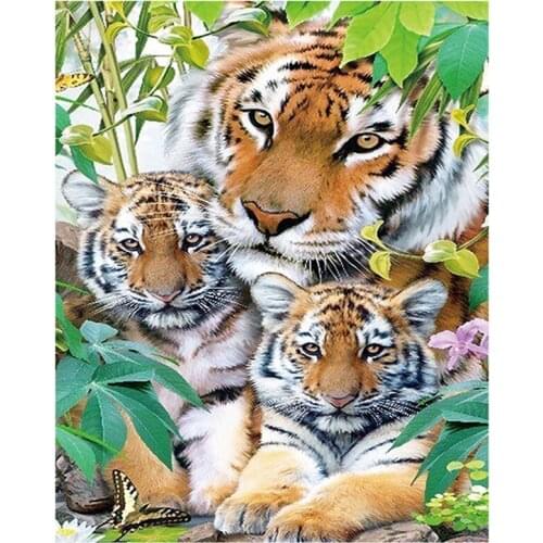 5D DIY Diamond Painting Tiger Mother and Baby Diamond Embroidery Full Cross Stitch Rhinestone Mosaic Home Decor Handmade Gift