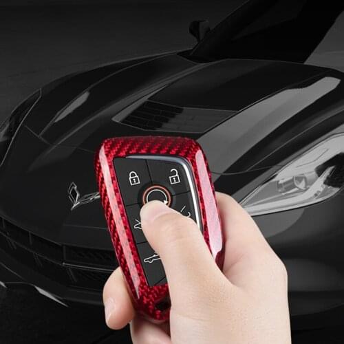 Car Accessories Smart Key Keyless Remote Entry Fob Case Cover Carbon Fibre For Chevrolet C8 Corvette Z51 2020