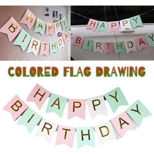 Happy Birthday Banner Colorful Bunting Banner Garland Flags Indoor Outdoor Walls Background Decor Party Decoration Supplies