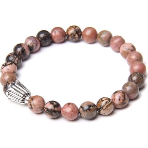 Natural Stone Bracelet Rhodonite Sodalite Watermelon Beaded Alloy Flower Charm Bracelets For Men Women Fashion Exquisite Jewelry