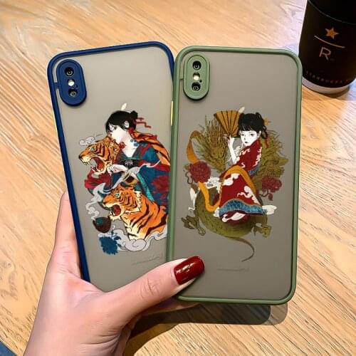 Girl and Beast Tiger Dragon Phone Case For iphone X XS MAX XR 12 Mini 11 pro MAX 6s 7 8 Plus SE 2020 Hard Shockproof Back Cover