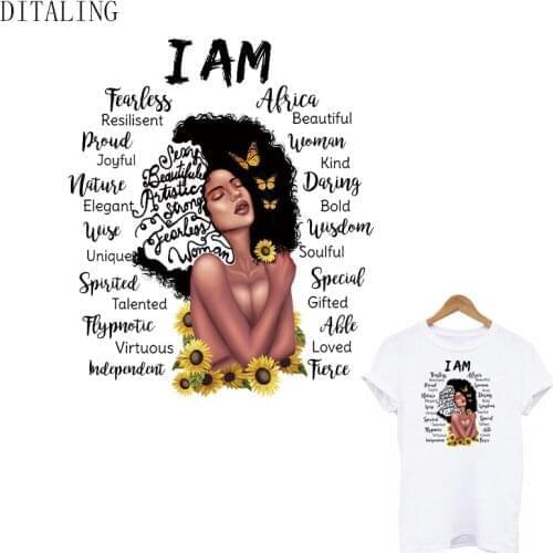 Black Girl Patches I Am Beautiful Africa Women Sticker On Clothing DIY Washable Patch On T-Shirt Heat Transfer Sticker Appliqued