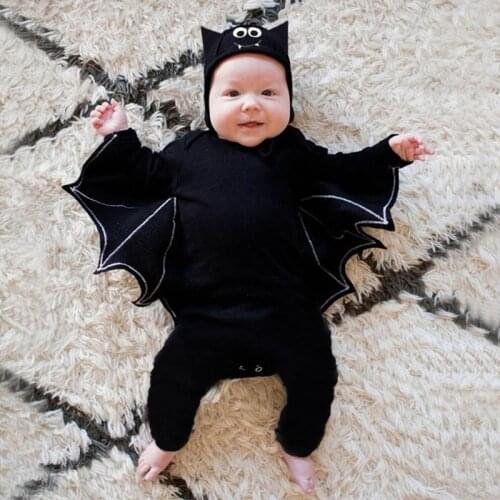 Baby Bat Rompers Costume Halloween Cosplay Clothing Infant Boys Girls Hoodies Jumpsuits Bat Hat Sets Long Sleeves Outfit Black