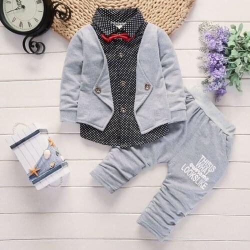 DIIMUU 2pcs Toddler Baby Clothing Boys Clothes Autumn Casual Outfits Long Sleeve V-neck T-Shirts Pants Gentle Sets