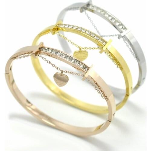 Luxury Brand Forever Lover Letter Heart Tag Bracelets Lover Row Square Crystals Bangle Stainless Steel Womens Pulserias