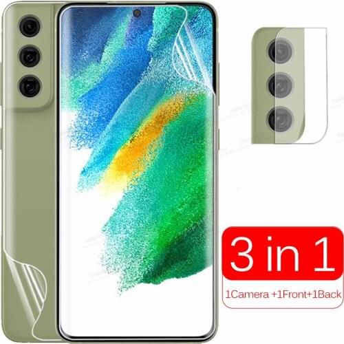 3in1 Full Glue Hydrogel Film For Samsung Galaxy S21 FE S21FE S 21 Fan Edition Lite Camera Front Back Screen Portector Not Glass