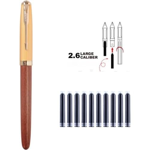 Jinhao 85 Metal/Wood Fountain Pen Golden Cap Extra Fine Nib 0.38mm Ink Pen