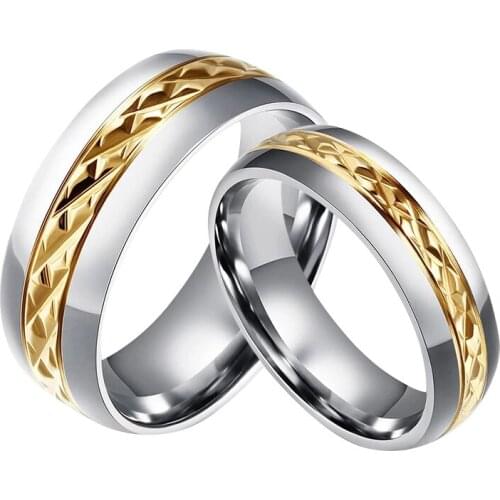 6mm/8mm Classic Couple Rings Engagement Wedding Ring for Men Women Titanium Steel Gold Ring Jewelry