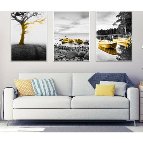 3 Pieces Golden Boat Canvas Art Print Coastal Wall Painting Decoration Pictures for living Room Nordic Poster Scandinavian Home