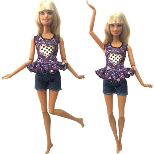 NK One Set Newest Doll Fashion Denim Shorts Purple Print Clothing Casual For Barbie Doll Accessories Best Child Gift 01A 8X