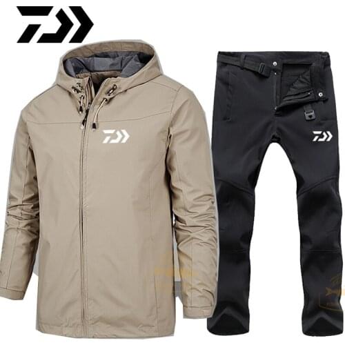 Winter Daiwa Fishing Suit Men Autumn Fishing Clothing Hooded Sports Hiking Fishing Jacket Man Waterproof Warm Fishing Pants