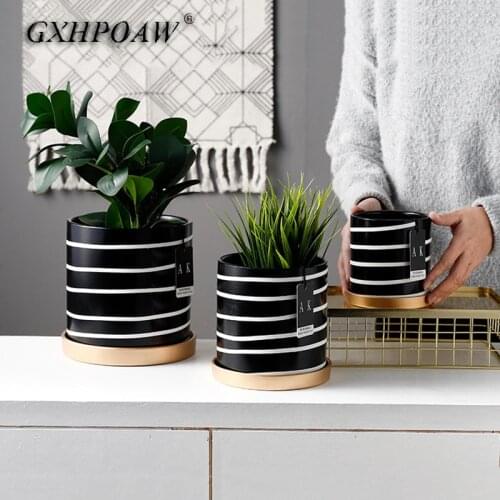 European-style Flowerpot Ceramic Round Pot Simple Literary Large Tray With Tray Green Dill Bonsai Pot Green Plant Flower Pots
