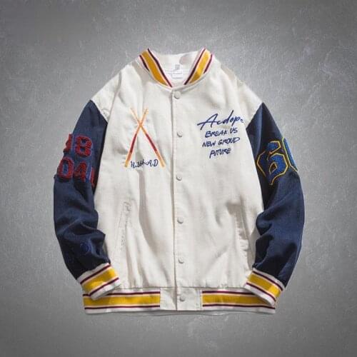 Retro Cargo Jacket Men Casual Loose Embroidery Letter Printing Japan Style Baseball Uniform Male 2021 Spring Patchwork Coat Tops