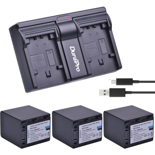 3x 4500mAh NP-FH100 NP FH100 Camera Li-ion Battery + USB Dual Charger For Sony DCR-SX40 SX40R SX41 HDR-CX105 SR42E SR45E Bateria