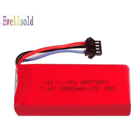 Ewellsold 7.4V 2800mAh Lipo battery For UDI902 UDI002 HQ961 HQ962 Remote Control raing Boat 7.4 v 2S 2800mah 4p SM 25c