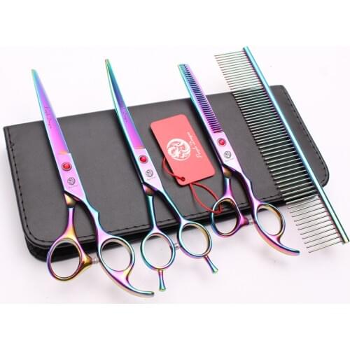 UP-4Pcs 7.0" JP Purple Dragon Clippers for dogs Cutting Shears Thinning Scissors Grooming-for-dog Pets Hair Shears Add Bag Z3002