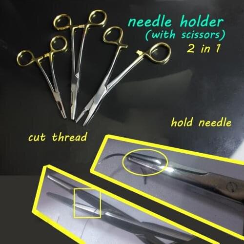 Medical surgical instrument gold handle self-retaining pin needle holder wire cutter Multi-function 2 in1 high quality scissors