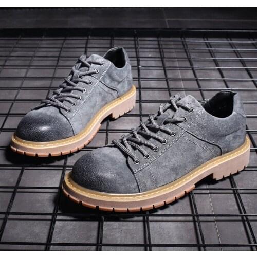 Movechain Mens Casual Shoes Martin Boots Men Suede Genuine Leather Shoe Mens Tooling Boot Lace-up Fashion Flats