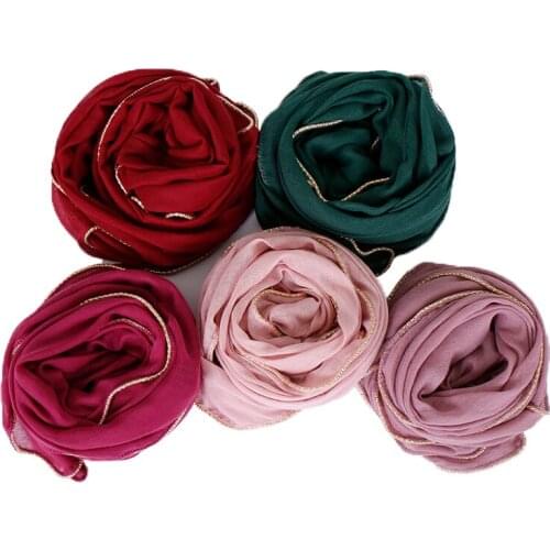 Solid color scarf gold beads cotton scarves spring women muffler Muslim Islam hijab wraps headband long shawl 20pcs/lot
