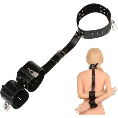 Faux Leather Neck Collar Back Handcuffs Upper Body Straps Couples Flirt Sex Toy Comfortable and lightweight give wonderful night