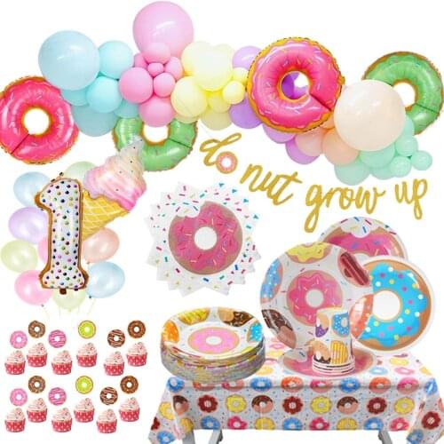 Donut Birthday Party Donut Grow Up Party Decoration Donut Balloons arch Doughnut Plate Cup Girl birthday party Wedding decor