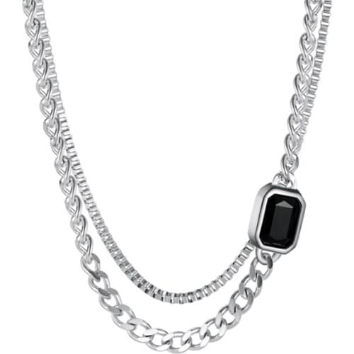 316L Stainless Steel Simple Hip Hop Thick Double Layered Wear Inlaid Black Zircon Necklace Wholesale Items Collares Gemas