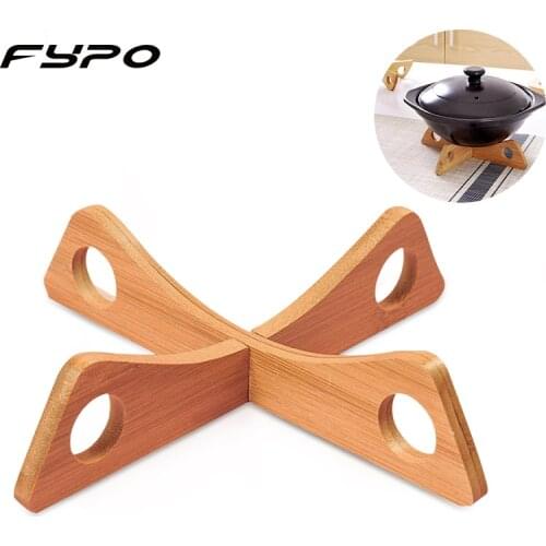 Fypo Detachable Wood Table Mat Kitchen Pot Heat Insulated Cooling Dish Potholders Gadget Holder Tray Rack Kitchen Gadgets