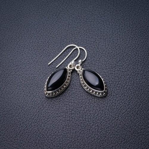 StarGems Natural Black Onyx Handmade 925 Sterling Silver Earrings 1.25" D7681