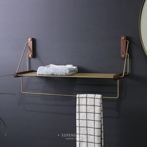 Luxury Bathroom Solid Wood & Brass Towel Rack Bathroom Accessories Set Black walnut Shower Storage Shelf Towel Rail Wall Hanging