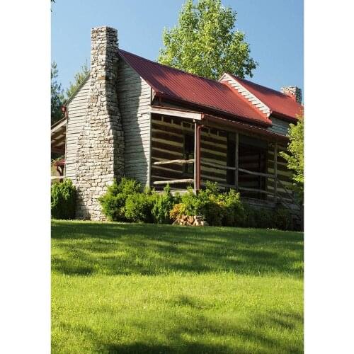 Vinyl Photography Backgrounds Wooden Cabin Grassland Customized Photo Backdrop Photo Studio for Children Baby Shower Photoshoot