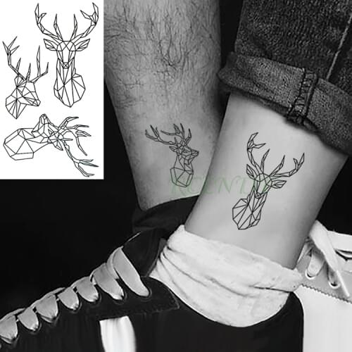 Waterproof Temporary Tattoo Stickers Fawn Deer head fake Tatto Geometric animal Flash Tatoo Hand Back Foot for Girl Women Men