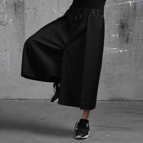 Japanese Wide Leg Pants Samuria Cosplay For Men Harajuku Style Pub Hip Pop Street Style Ninth Pants Loose Trousers For Male